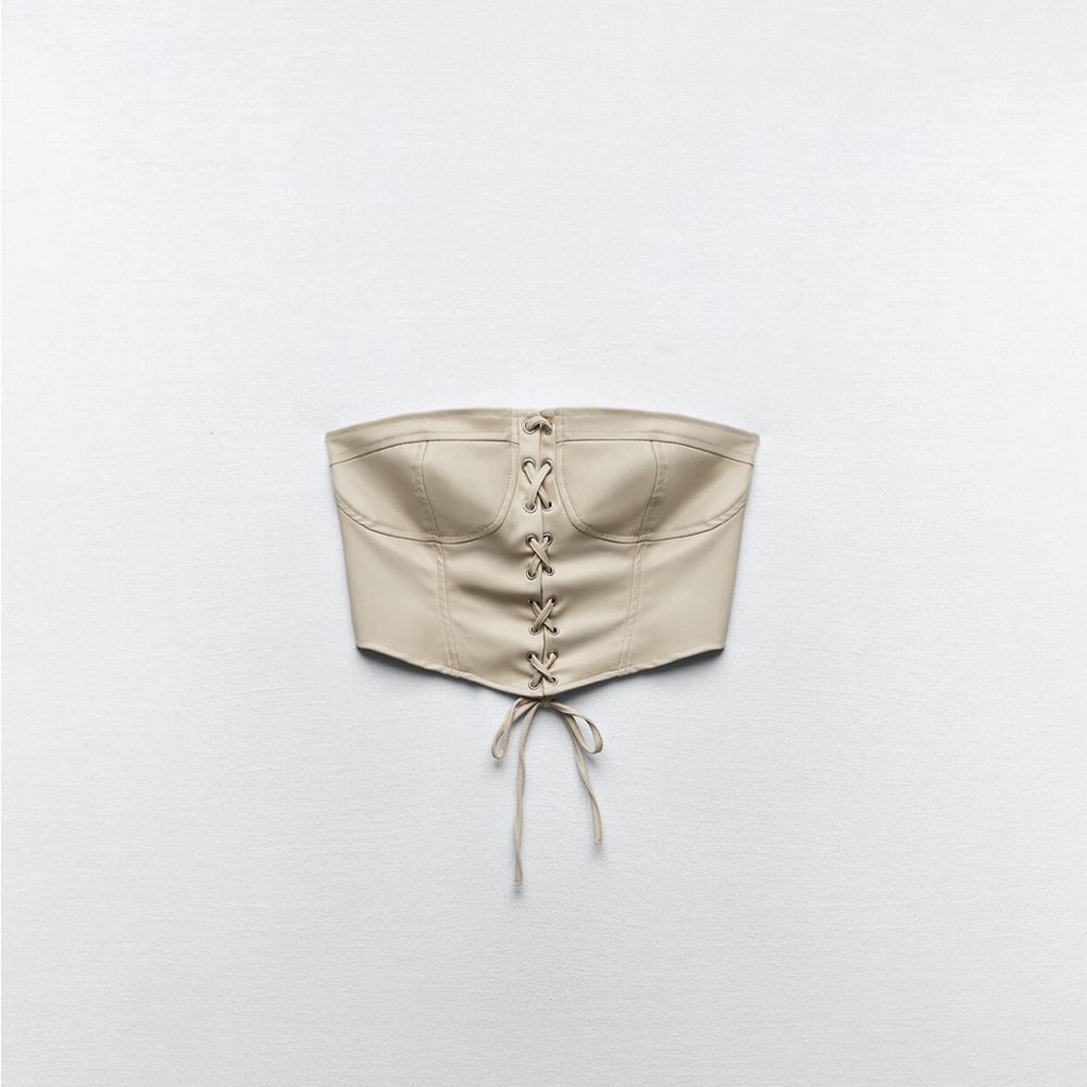 Zara Faux Leather Ecru Corset- XS